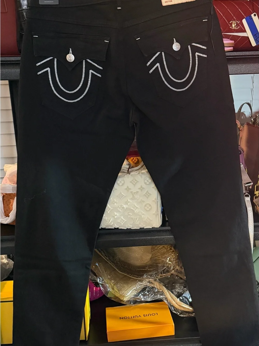 True Religion Black Jeans with Signature White Back Pocket Stitching